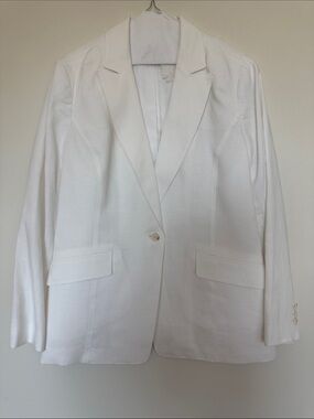 Talbots Classic Linen Blazer Women’s Size 16 White Dry Cleaned (132)